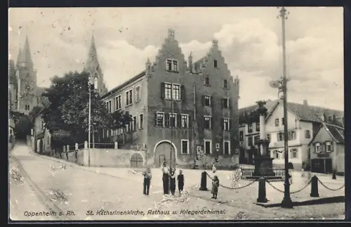 AK Oppenheim a. Rh., St. Katharinenkirche, Rathaus, Kriegerdenkmal
