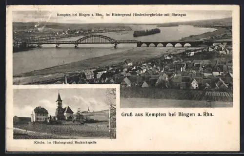 AK Kempten bei Bingen a. Rh., Hindenburgbrücke, Rheingau, Kirche, Rochuskapelle