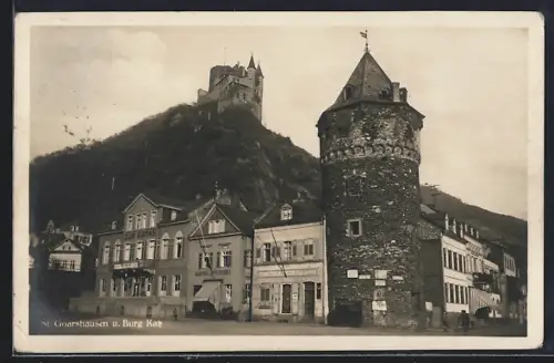 AK St. Goarshausen, Burg Katz und Stadtturm