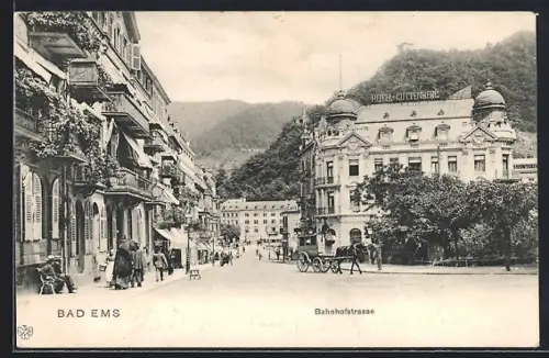 AK Bad Ems, Bahnhofstrasse m. Hotel Guttenberg