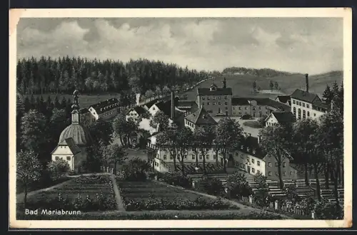AK Bad Mariabrunn, Gesamtansicht mit Kirche aus der Vogelschau