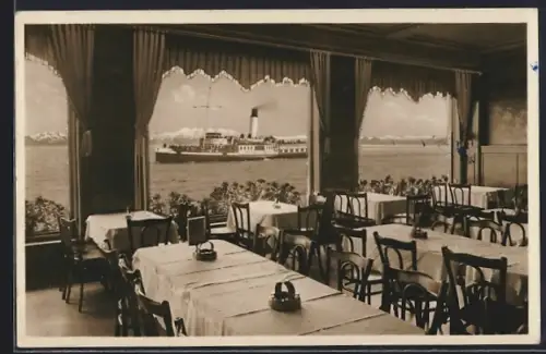 AK Friedrichshafen, Kaffee-Konditorei Restaurant G. Rommelspacher, Dampfschiff, Hafenbahnhof