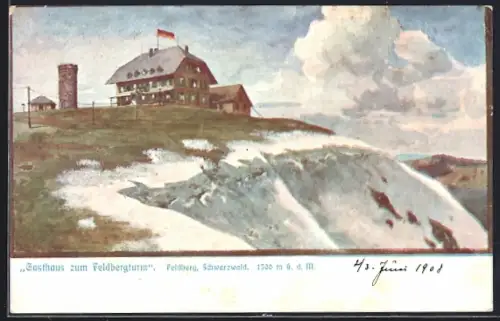 Künstler-AK Feldberg /Schwarzwald, Gasthaus zum Feldbergturm, Aussichtsturm