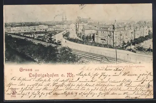 AK Ludwigshafen a. Rh., Brückenaufgang mit Ludwigstrasse