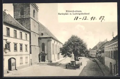 AK Edenkoben, Marktplatz, Ludwigsdenkmal, Kirche