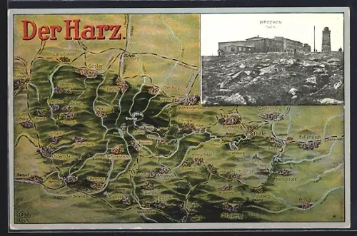 AK Brocken, Aussichtsturm, Landkarte vom Harz