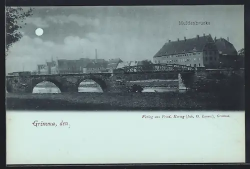 Mondschein-AK Grimma, Muldenbrücke