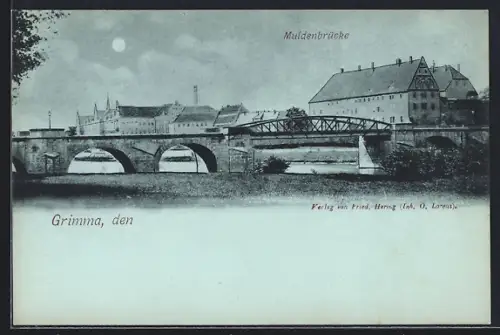 Mondschein-AK Grimma, Muldenbrücke