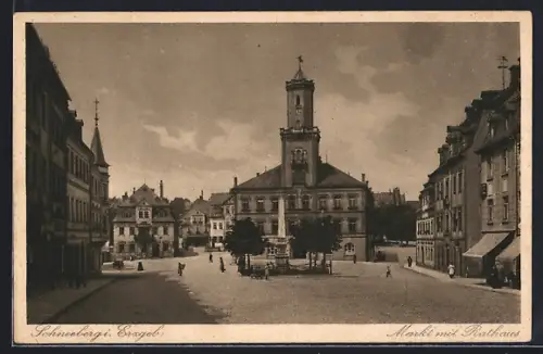 AK Schneeberg i. Erzgeb., Markt mit Rathaus