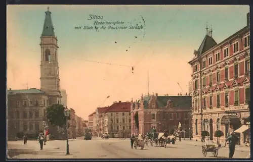 AK Zittau, Haberkornplatz mit Blick in die Bautzener Strasse