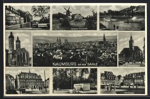 AK Naumburg an der Saale, Dom, Marktplatz, Holländer Windmühle, St. Wenzel-Kirche