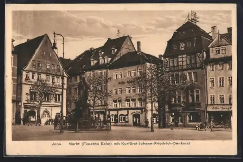 AK Jena, Markt, Feuchte Ecke, Kurfürst-Johann-Friedrich-Denkmal