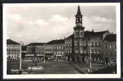 AK Ölsnitz i. V., Marktplatz, Rathaus