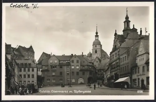 AK Colditz, Obermarkt, Töpfergasse, Apotheke