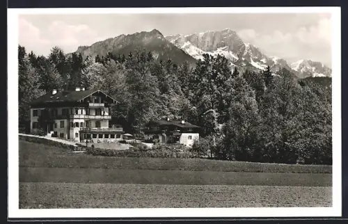 AK Berchtesgaden-Schönau, Hotel-Pension Köppeleck, Bes. H. Menzel, Alpenpanorama