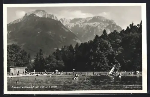 AK Bischofswiesen, Aschauerweiherbad mit Göll und Brett