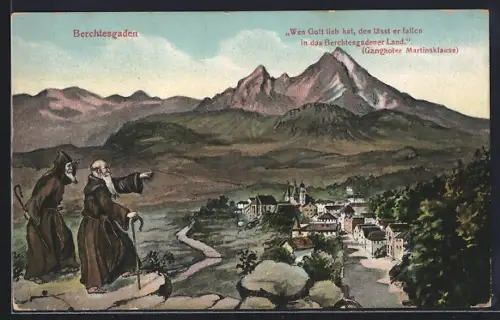 AK Berchtesgaden, Ortsansicht mit Mönchen und Watzmann