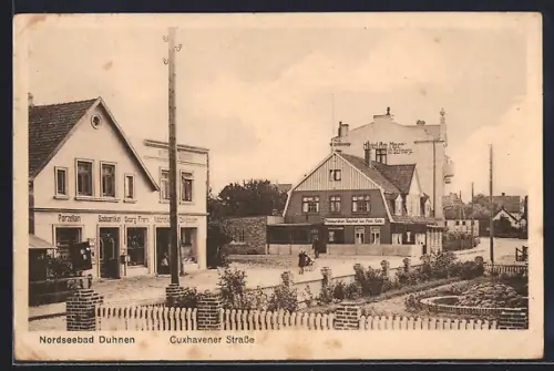 AK Duhnen, Cuxhavener Strasse, Bäckerei Georg Frers, Hotel am Meer von W. Schmarje
