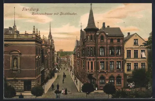AK Flensburg, Rathausstrasse, Stadttheater