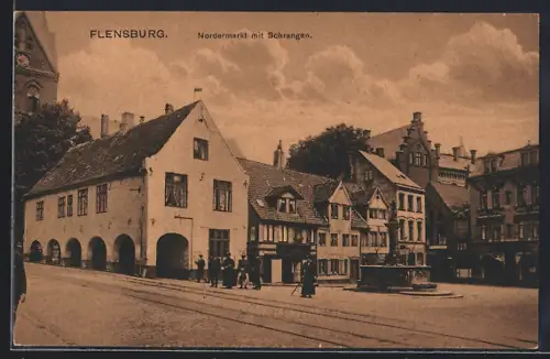 AK Flensburg, Nordermarkt mit Schrangen