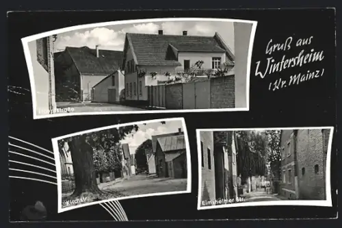 AK Wintersheim /Mainz, Hauptstrasse, Kirchstrasse, Elmsheimer Strasse