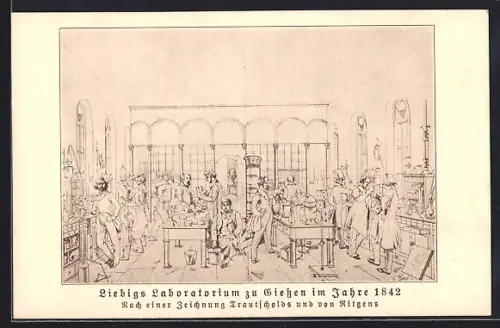 Künstler-AK Giessen, Liebig-Museum, Liebigs Laboratorium im Jahre 1842