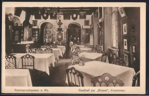 AK Assmannshausen a. Rh., Gasthof zur Krone, Künstlersaal