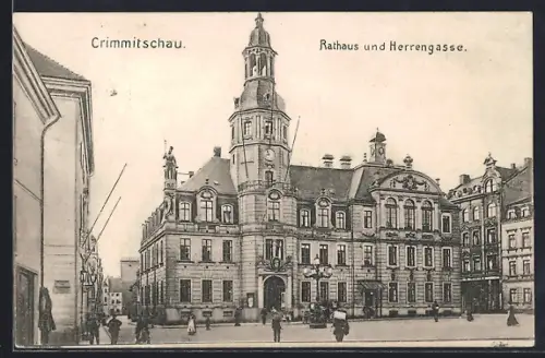 AK Crimmitschau, Rathaus und Herrengasse