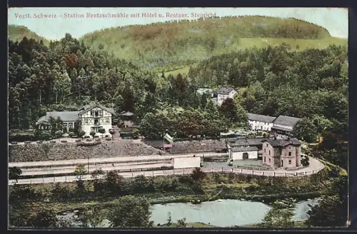 AK Rentzschmühle /Vogtl. Schweiz, Station mit Hotel u. Restaurant Steinicht