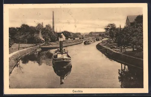 AK Genthin, Dampfschiff auf dem Kanal