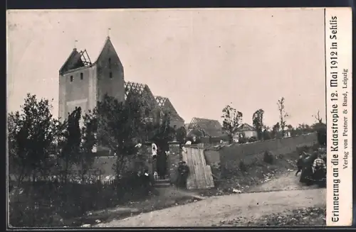 AK Sehlis, Katastrophe 12. Mai 1912, beschädigte Kirche