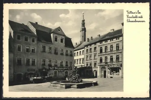 AK Zittau i. Sa., Neustadt mit Schwanenbrunnen