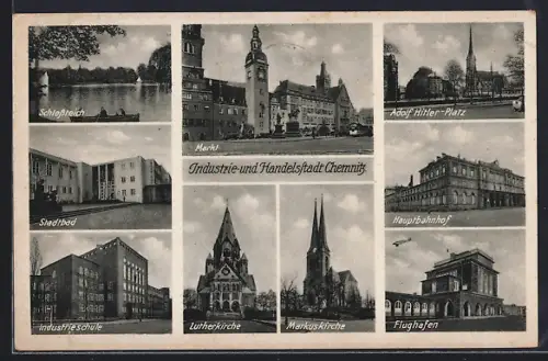 AK Chemnitz, Platz, Hauptbahnhof, Lutherkirche