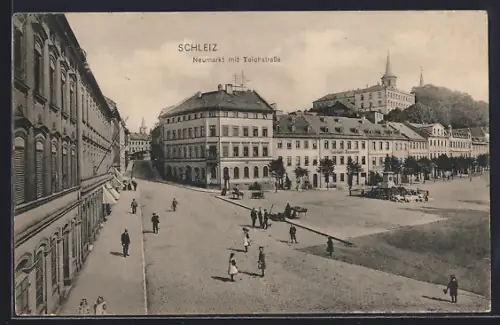 AK Schleiz, Neumarkt mit Teichstrasse