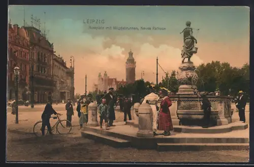 AK Leipzig, Rossplatz mit Mägdebrunnen, Neues Rathaus