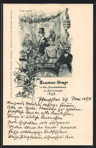 Künstler-AK Stuttgart, Blumen-Korso im Kgl. Schlossgarten 1898