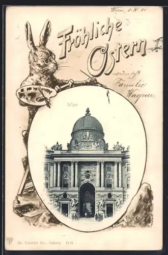Künstler-AK Wien, Hofburg in einem Osterei, Fröhliche Ostern