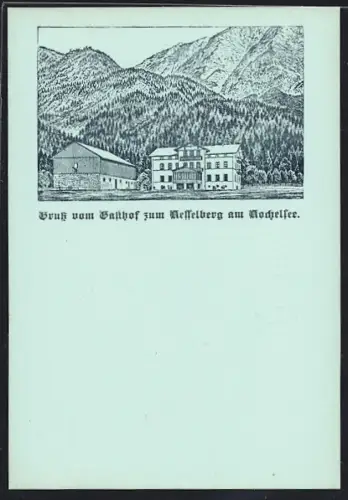 Lithographie Kochel am See, Gasthof zum Kesselberg