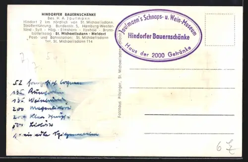 AK Hindorf, Ansichten der Bauernschänke, Getränke-Auswahl, Bauernstube, der Wirt