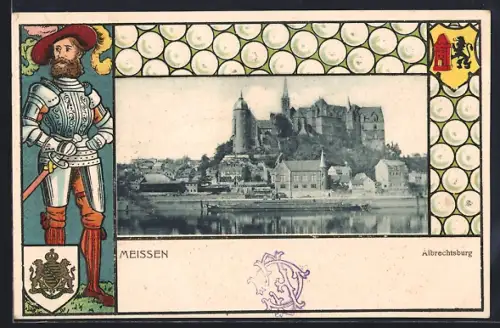 Passepartout-Lithographie Meissen, Albrechtsburg mit Wappen