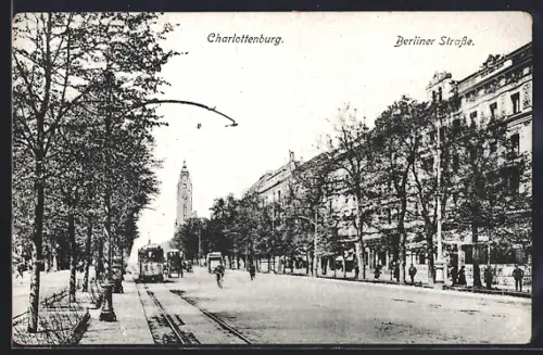 AK Berlin-Charlottenburg, Berliner Strasse mit Strassenbahn