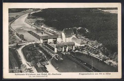 AK Kleinmachnow, Fliegeraufnahme vom Schleusen-Wirtshaus und Hotel
