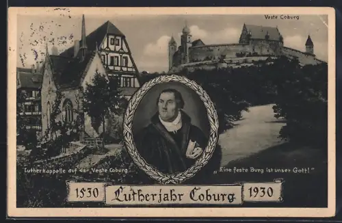 AK Coburg, Lutherjahr 1530-1930, Veste Corburg, Luther Kapelle, Lutherportrait