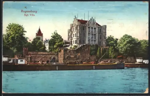 AK Regensburg, Kgl. Villa vom Wasser aus