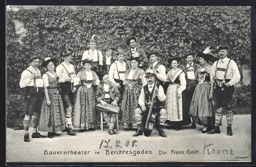 AK Berchtesgaden, Bauerntheater Franz Gritl, Gruppenbild mit Zither