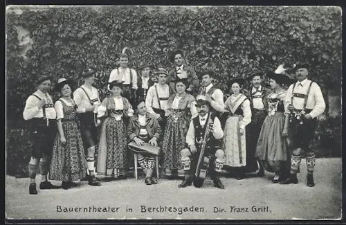 AK Berchtesgaden, Bauerntheater, Dir. Franz Gritl, Gruppenbild mit Zither