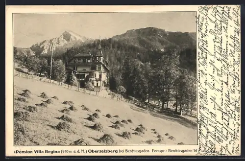 AK Obersalzberg bei Berchtesgaden, Pension Villa Regina mit Gipfelblick