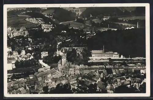 AK Waldheim /Sa., Fliegeraufnahme, Stadtansicht, Viadukt