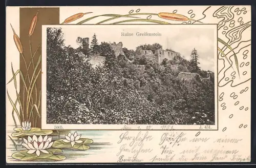 AK Greifenstein, Ruine Greifenstein, Seerosen-Passepartout