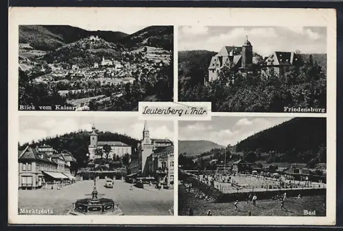 AK Leutenberg i. Thür., Blick vom Kaiser, Friedensburg, Marktplatz, Bad